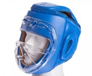 Шлем для единоборств с прозрачной маской кожаный ELS MA-1427 р-р XL Синий