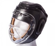 Шлем для единоборств с прозрачной маской кожаный ELS MA-1427 р-р L Черный