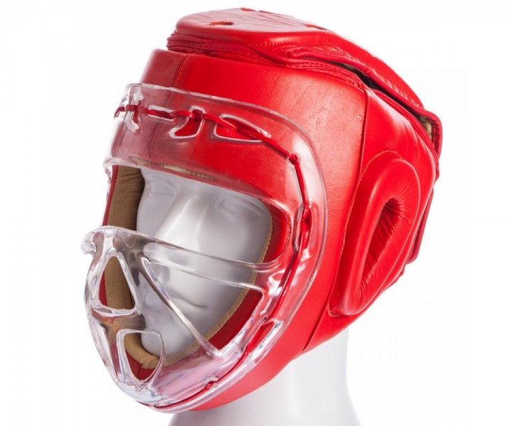 Шлем для единоборств с прозрачной маской кожаный ELS MA-1427 р-р S Красный