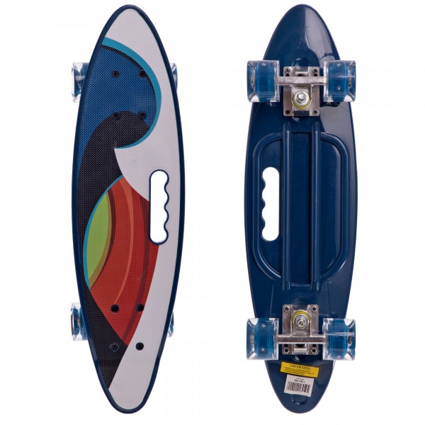 Скейтборд круизер пластиковый PC дека с отверстием и светящимися колесами Profi HB-31B-1,синий