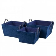 Комплект квадратных синих тканевых корзин с ручками 3 шт. Flora 50056