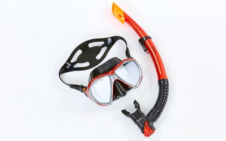 Набір для плавання маска із трубкою Zelart M208-SN120-SIL Червоний-чорний