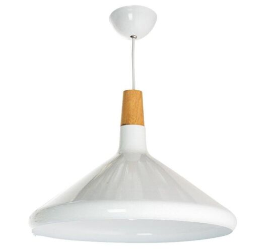 Светильник белый конусный с деревянным основанием (OU157/WT)