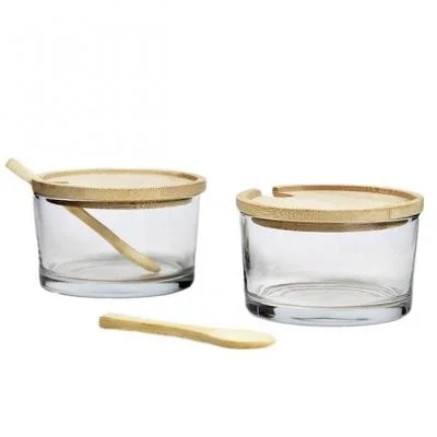Комплект скляних ємностей з бамбуковими кришками та ложками 2 шт. Flora 45211