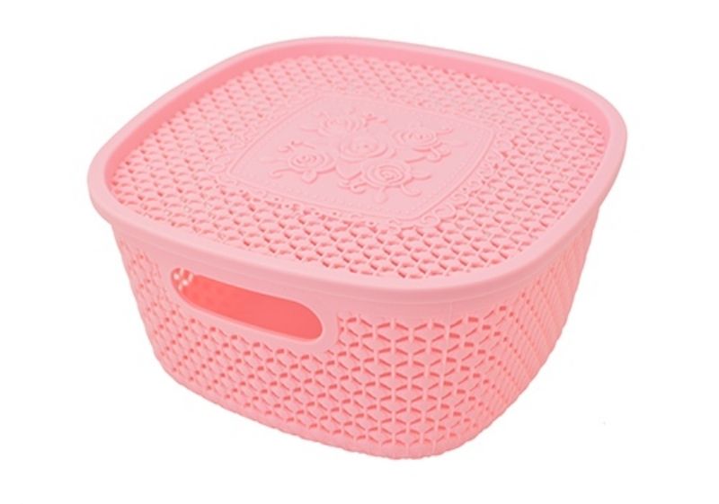 Миска-кошик з кришкою для не сипучих продуктів (колір-рожевий) 26,2Х26,2Х14,7см 29302XL MMS-R29301