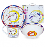 Набір посуду дитячого порцелянового Єдиноріг 4 Hoz 3 пр. MSN-5144
