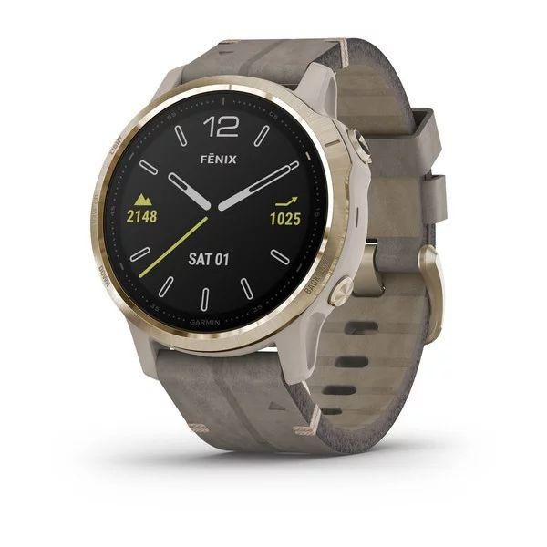 GARMIN FENIX 6S SAPPHIRE LIGHT GOLD-TONE WITH SHALE GRAY LEATHER BAND (010-02159-40/39)
