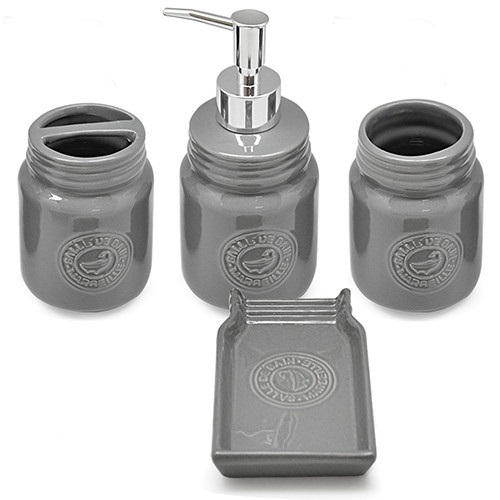 Набор аксессуаров для ванной комнаты керамический 4 предмета серый Hoz MMS-R30149