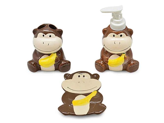 Набір аксесуарів для ванної кімнати керамічний Monkey 3 предмета Hoz MMS-R30156