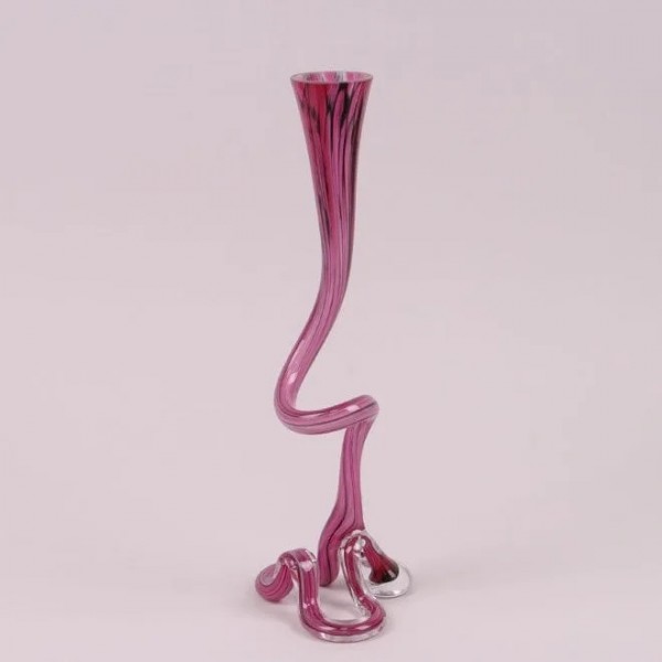 Ваза стеклянная фигурная Flora розовая 40 см. 8182