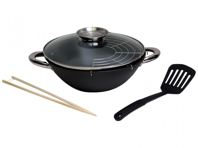 Котел чавунний Kamille Wok з антипригарним мармуровим покриттям, 3л MKM-4815MR