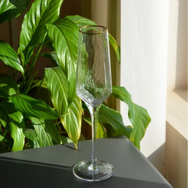 Набор бокалов под шампанское Art с золотым ободком прозрачный 300мл 6 шт ST118