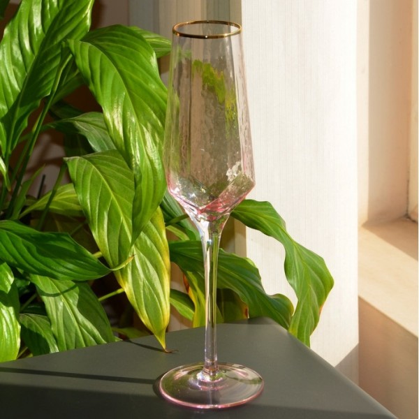 Набор бокалов под шампанское Art с золотым ободком розовый 300мл 6 шт ST121