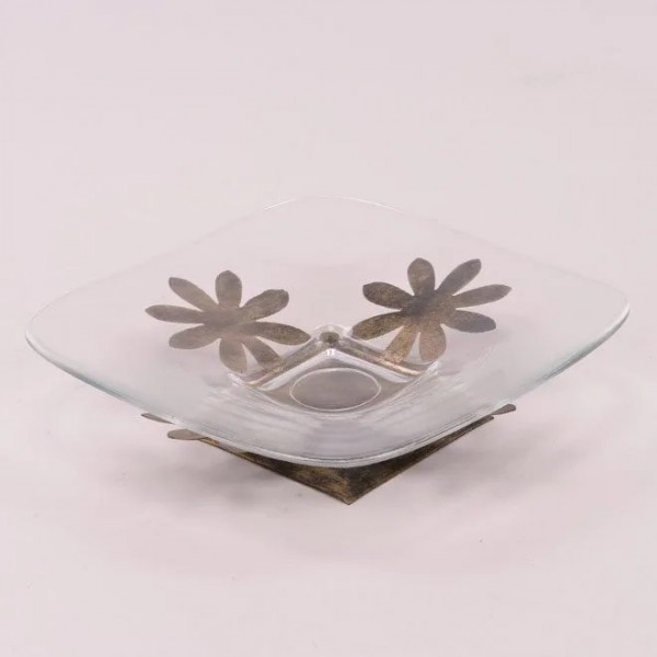 Фруктовница стеклянная Flora на металлической подставке 22х22 см. 3186