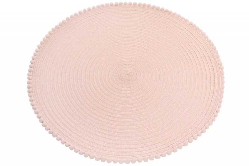 Подтарельник круглый с ободком из помпонов Bon 444-135, 38см цвет - розовая пудра