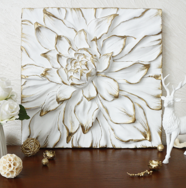 Панно об'ємний Квітка Півонія біла із золотом Present КPД 914 Білий золото