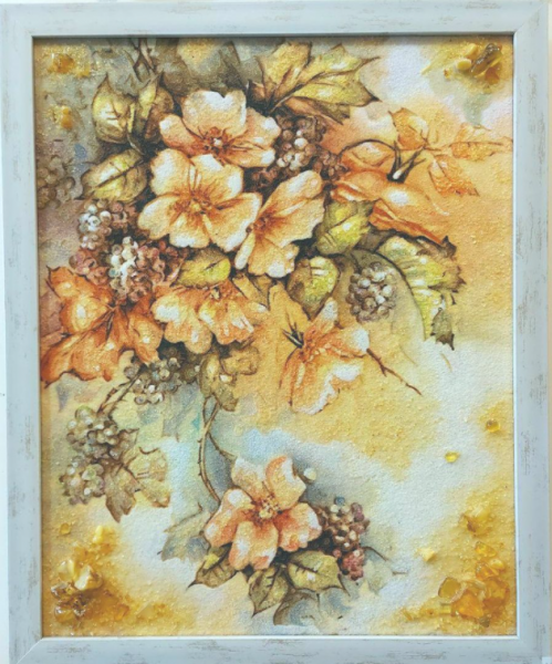Натюрморт Ветка цветов с виноградом на холсте Present Н-274 40*50