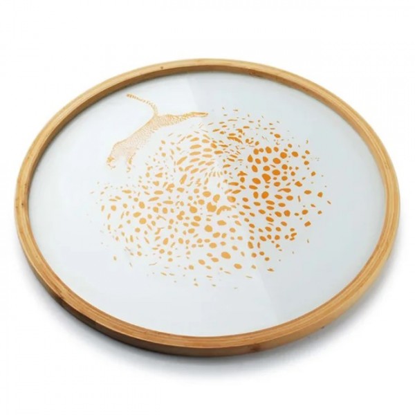 Піднос скляний круглий Flora Lampart Gold 38 см. 30408