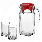 Набір для напоїв Pasabahce Luna глечик з червоною кришкою 1,75л і 6 склянок 250мл MHL-97328