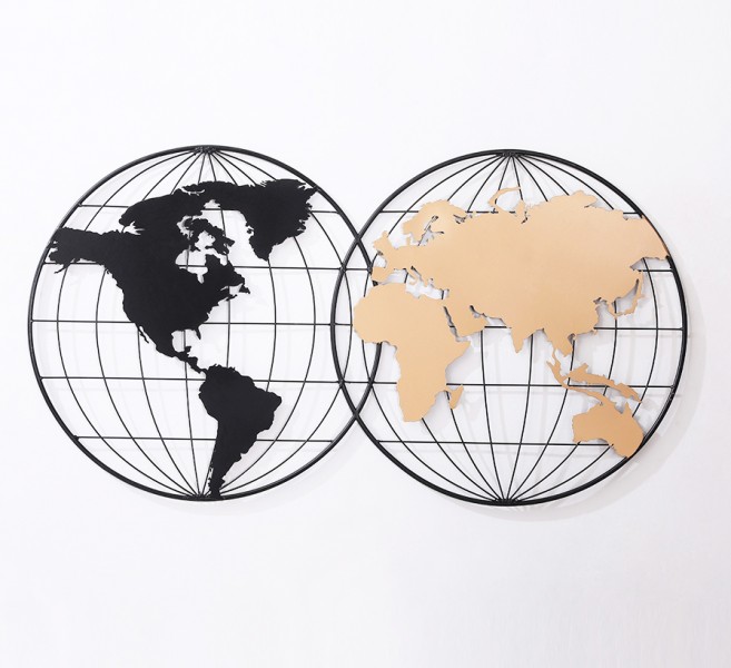 Настінний декор Карта світу в стилі Лофт метал Present 92071 Чорно-золотий