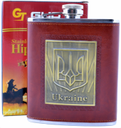 Фляга з нержавіючої сталі обтягнута шкірою. Україна Present TP-18
