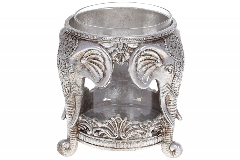 Подсвечник Bon Слоны со стеклянной колбой 450-913, 15см, цвет - серебро