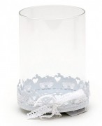 Свічник Bon Ажур 730-123, 14.3см зі стрічкою та скляною колбою, колір - білий
