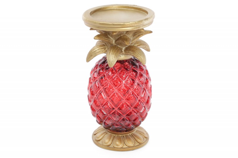Свічник зі скляною вставкою Bon Ананас 434-132, 19см, колір - червоний, золото