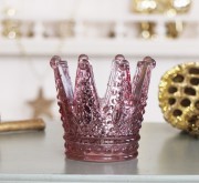 Свічник Корона скляний h8см Present 1015552-2 рожевий