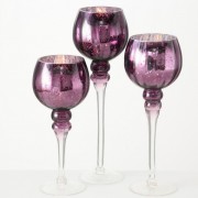 Набор 3-х подсвечников в виде бокала  стекло h30-40см Present 1015756 фиолетовое