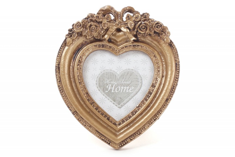 Рамка для фото настільна Bon Серце 493-719 зі штучного каменю Бароко, золото антик