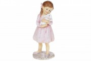 Декоративная статуэтка Bon Девочка с крольчонком 707-099, 14.5см, цвет - розовый