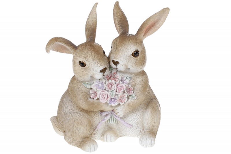 Набір декоративних статуеток Bon Кролики з квітами 707-159 (2 шт.), 12.5см, колір - рожевий