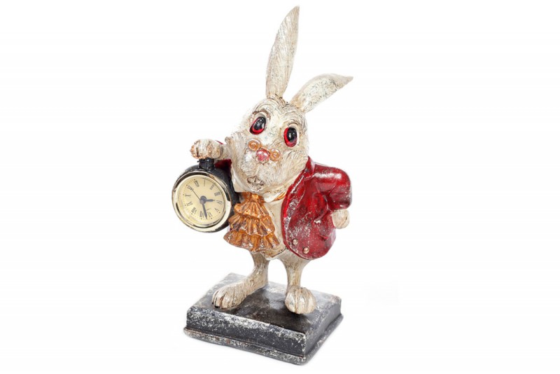 Декоративная статуэтка с часами Bon Белый Кролик 419-218, 26см, цвет - красный