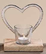 Подсвечник Сердце стекло на деревянной подставке h15см Present 1538900 Серебряный