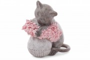 Декоративна статуетка Bon Кішка на вазі з рожевими квітами 447-329, 12см