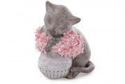 Декоративная статуэтка Bon Кошка на вазе с розовыми цветами 447-328