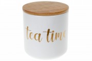 Банка керамическая Bon Tea Time 304-924, 550мл с бамбуковой крышкой, цвет - белый с золотом