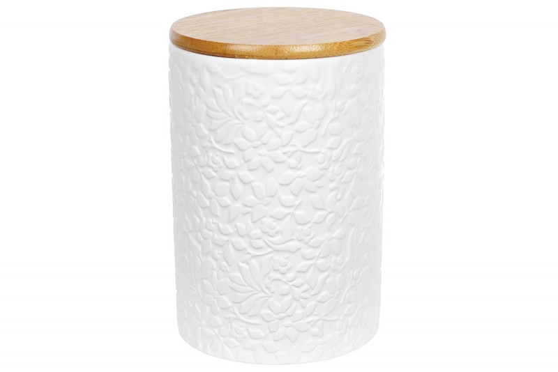 Банка керамічна Bon Жасмин 304-901, 800мл з бамбуковою кришкою, колір - білий матовий