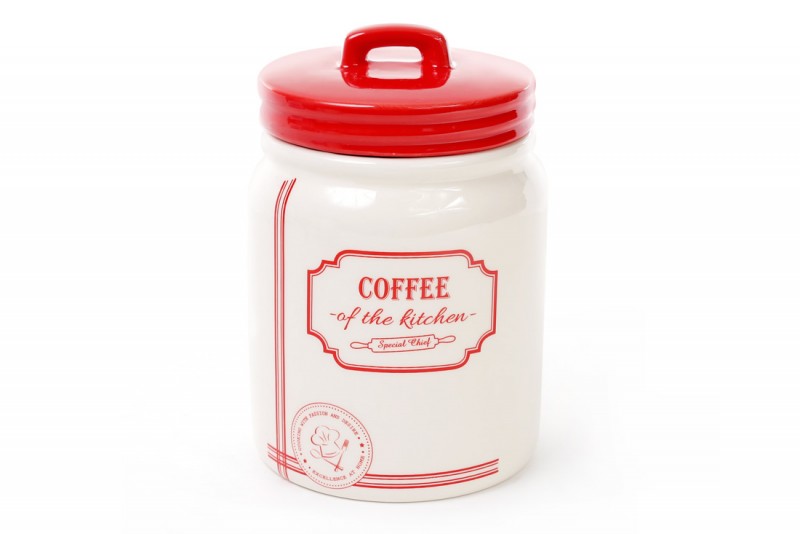 Банка керамическая Bon Coffee Red&Blue DM109-S, 900мл для сыпучих продуктов красная