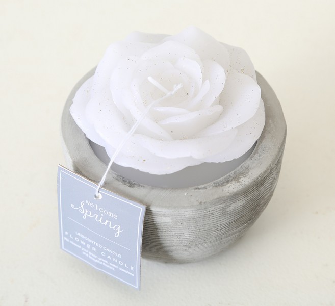 Декоративная свеча Роза в горшке воск h6см Present 1014359-1Б белый