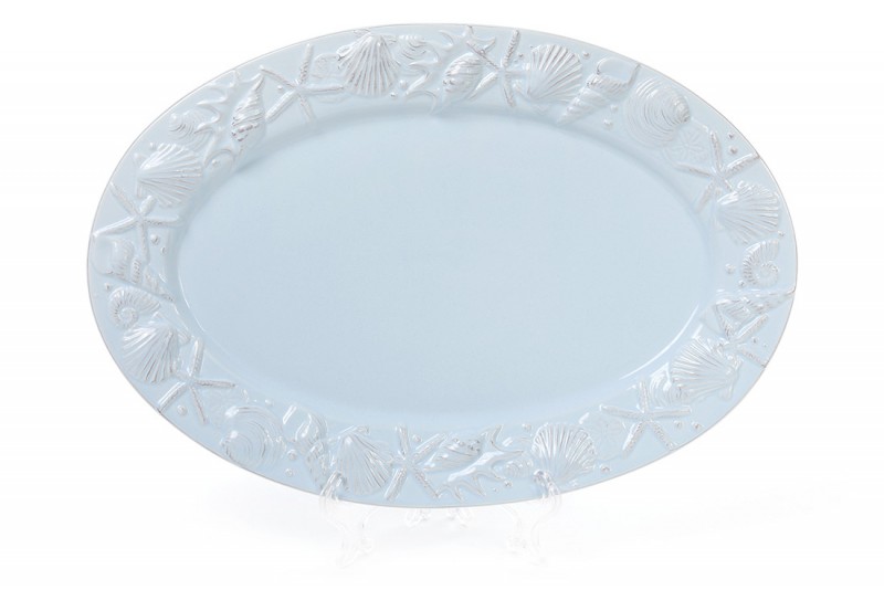 Набор блюд керамических овальных Bon Морские мотивы 545-357, 34см, цвет - светло-голубой, 3 шт