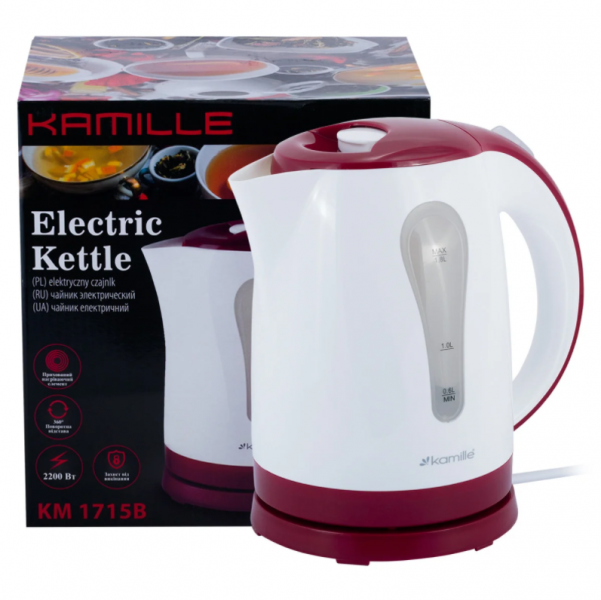Чайник электрический Kamille 1.8л пластиковый (белый с красным) KM-1715R