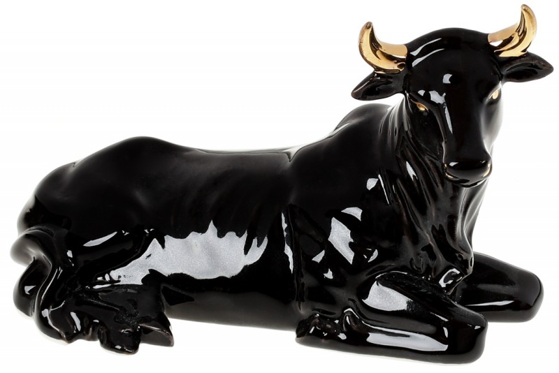 Набор фарфоровая статуэток Bon Корова с золотыми рогами FG2-313 (2 шт.), цвет - чёрный с золотом