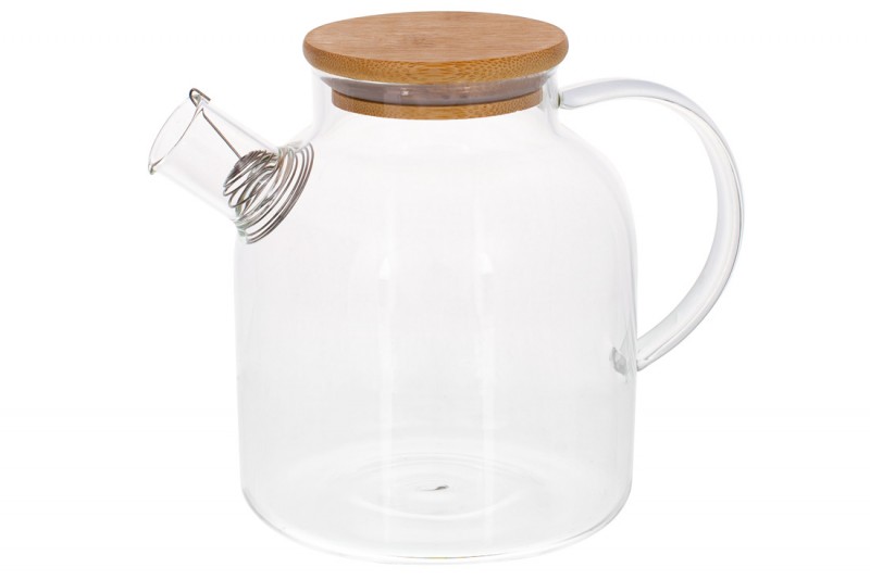 Чайник для заварювання скляний Bon 599-104 з бамбуковою кришкою, 1.5л