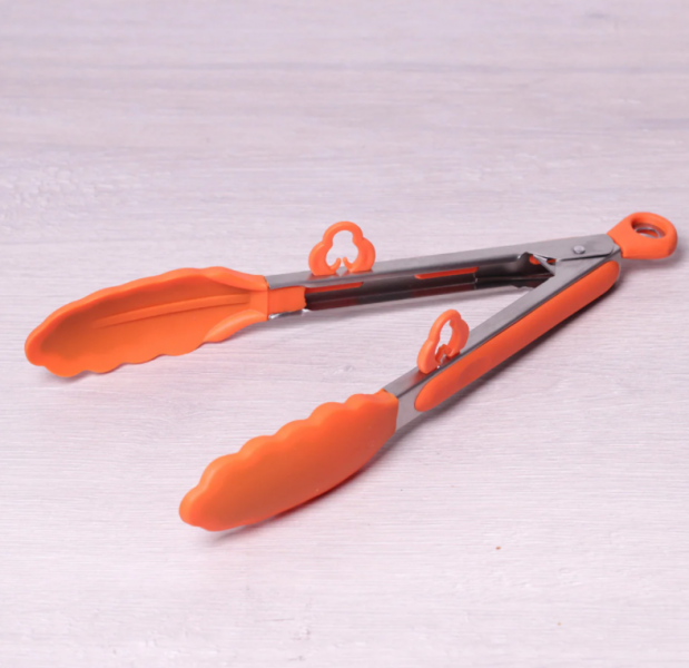 Щипці Kamille силіконові оранжевий 30.5см з ручками з нержавіючої сталі KM-7512