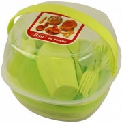 Набір пластикового посуду для пікніка на 6 персон бокс з ручкою 48 пр. Hoz зелений MMS-R86499