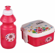 Набор для ланча детский (бокс, тарелка-вилка, поилка) розовый Hoz MMS-J00027