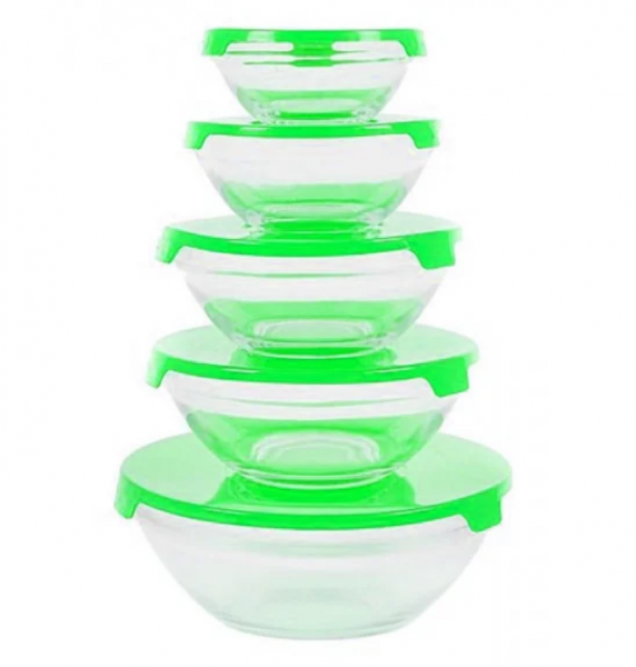 Набір скляних ємностей з кришками із пластику 5 шт зелений SNT MSN-6014