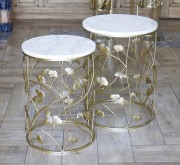 Набор кофейный стол из металла и мрамора с листьями Гинкго Present 60647 золото
